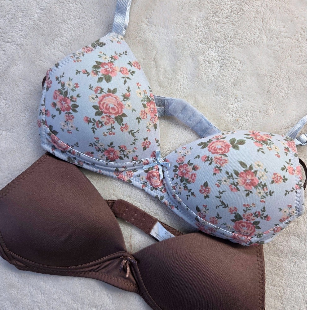 Tahari Girl 2 Pack Bras Women 32A Brown Blue Floral Excellent Padded 2024